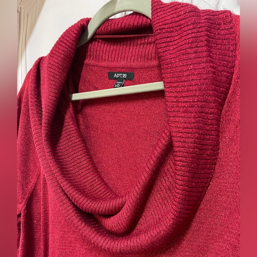 Apt. 9 Crimson Metallic Cowl Neck 1x Sweater - Picture 3 of 5